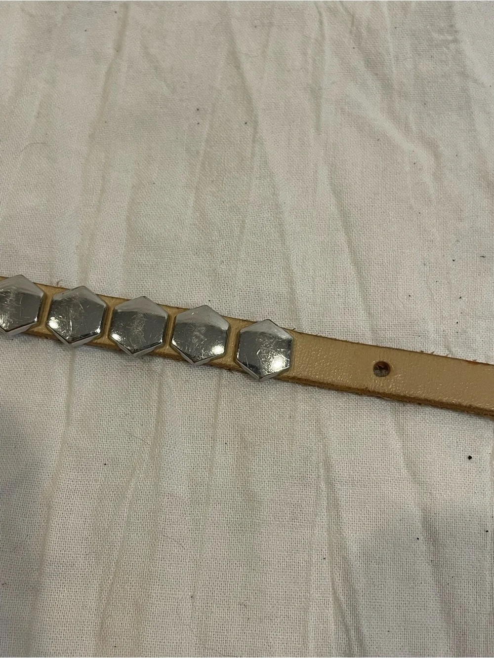 Leather Silver Hexagon Studded Wrap Belt Western Boho Y2K Tan